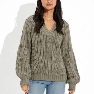 American Eagle Sweater Womens small Pullover Green Chunky Knit Boxy Cozy Ribbed